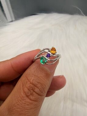 10k White Gold Amethyst Topaz and Citrine Ring - Size 9.25